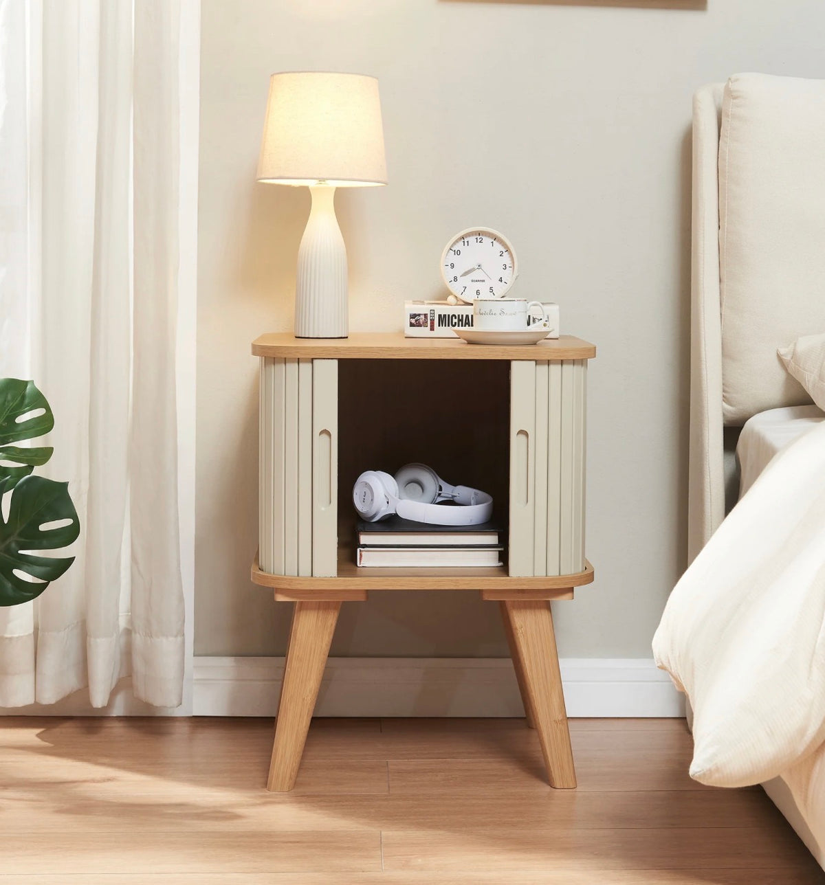 Ribbed Two-Door Bedside Table