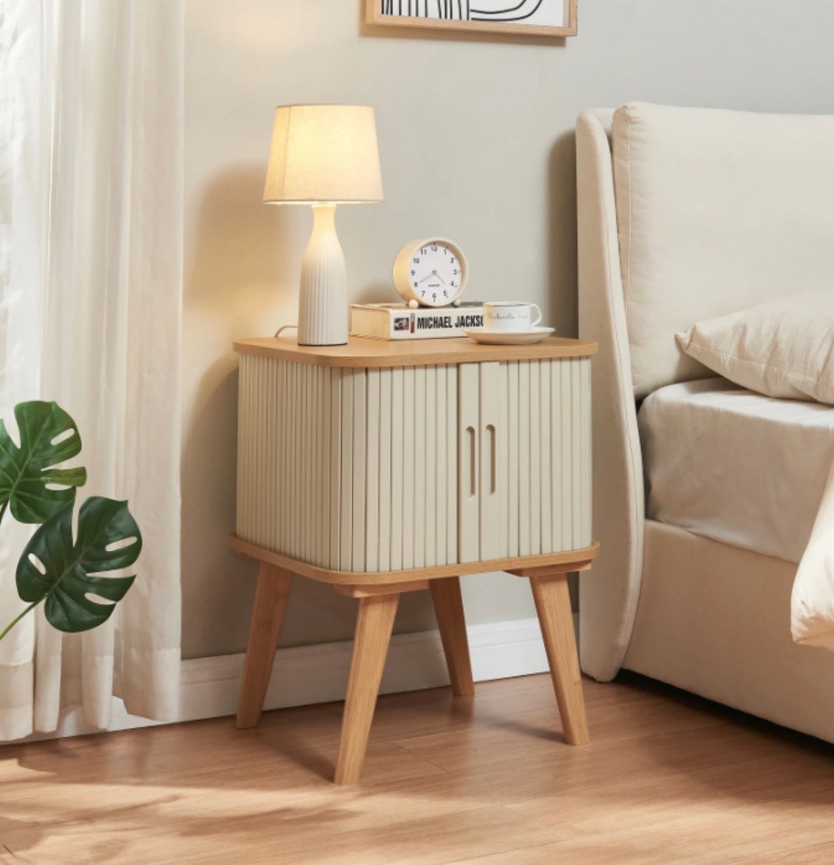 Ribbed Two-Door Bedside Table