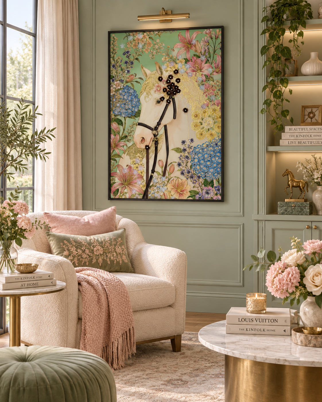Floral Horse Wall Art – 120 × 80 cm