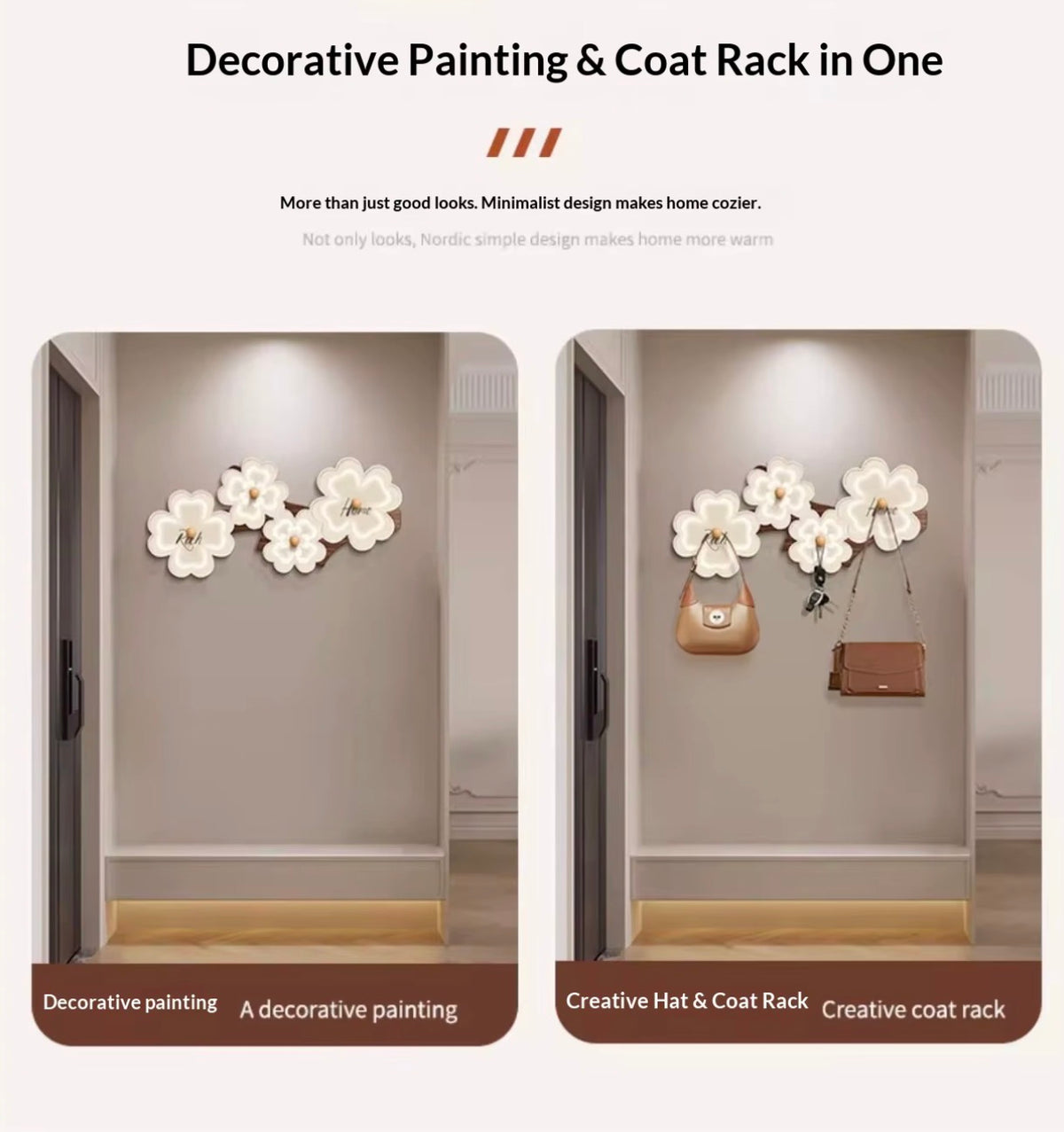 Decorative Flower Wall Art & Coat Rack - 80*40