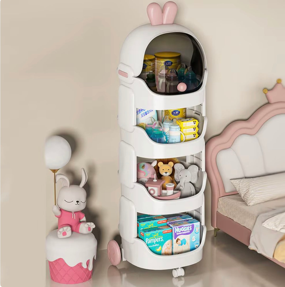 White rabbit four-tier storage organizer