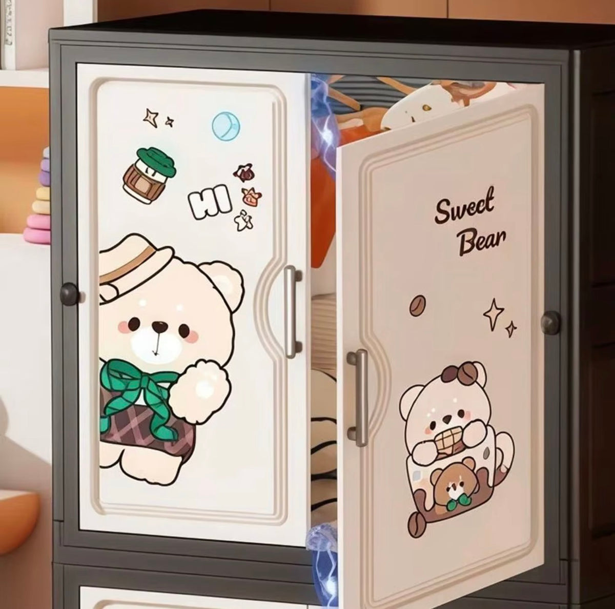 Cute Bear 3-Tier Storage Cabinet - brown body