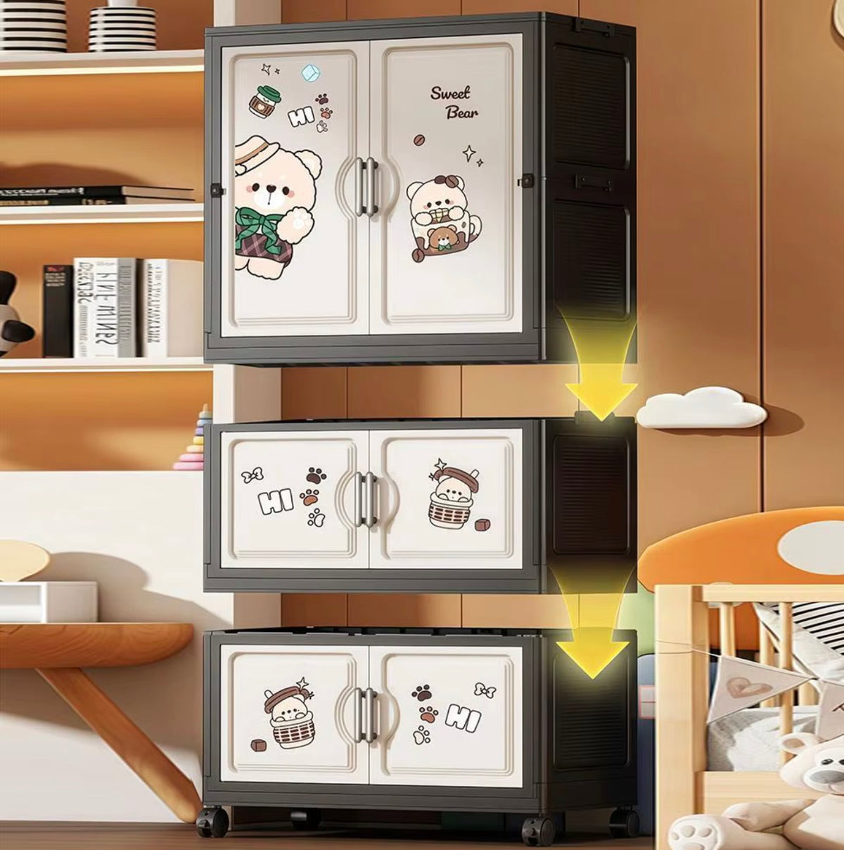 Cute Bear 3-Tier Storage Cabinet - brown body