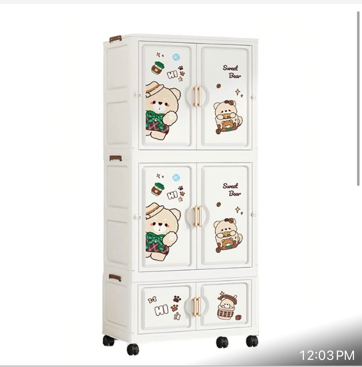 Foldable 3-Tier Storage Wardrobe with Wheels
