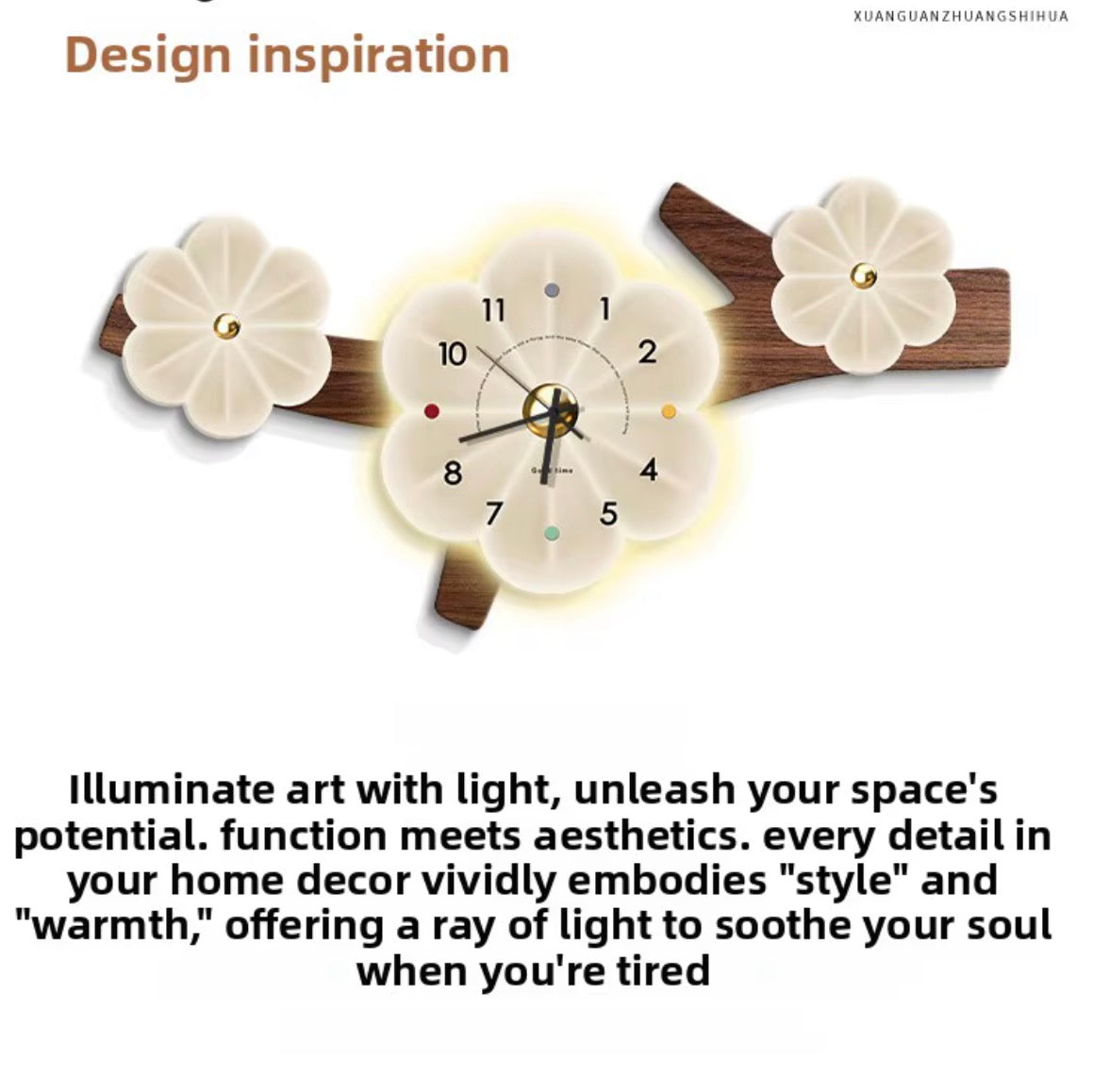 LED Floral Wall Clock – 40 × 80 cm-horizontal