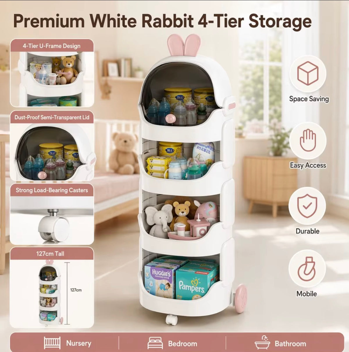White rabbit four-tier storage organizer