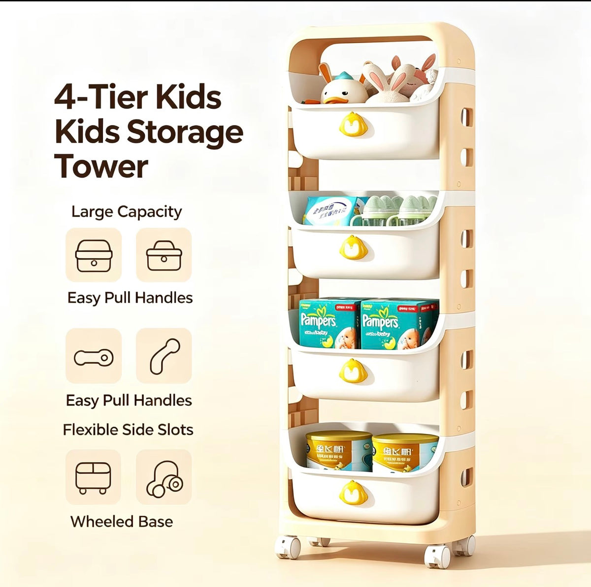 Bunny 4-Tier Rolling Storage Organizer.