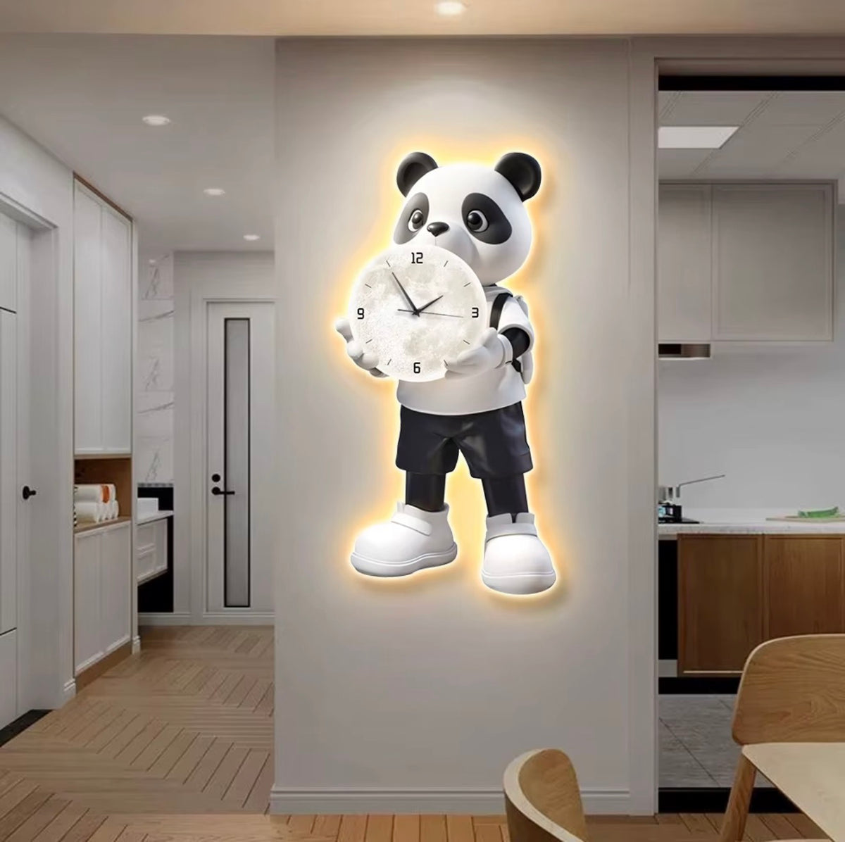 LED Panda Wall Clock Decor – 40 × 80 cm