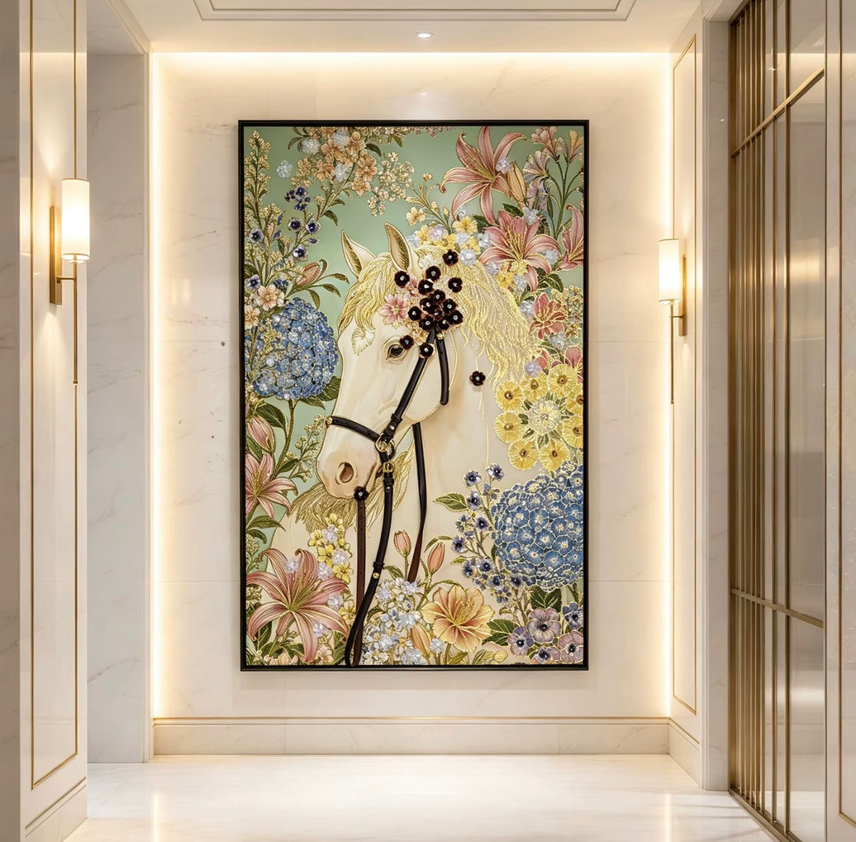Floral Horse Wall Art – 120 × 80 cm