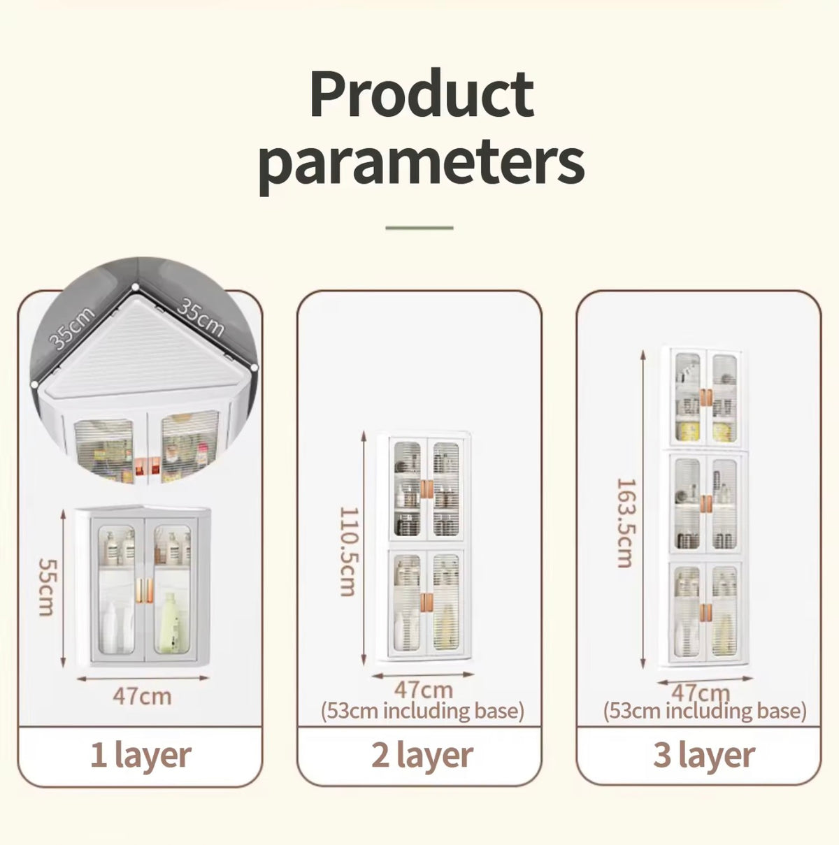 Slim Corner Storage Cabinet - 2 &3 layers