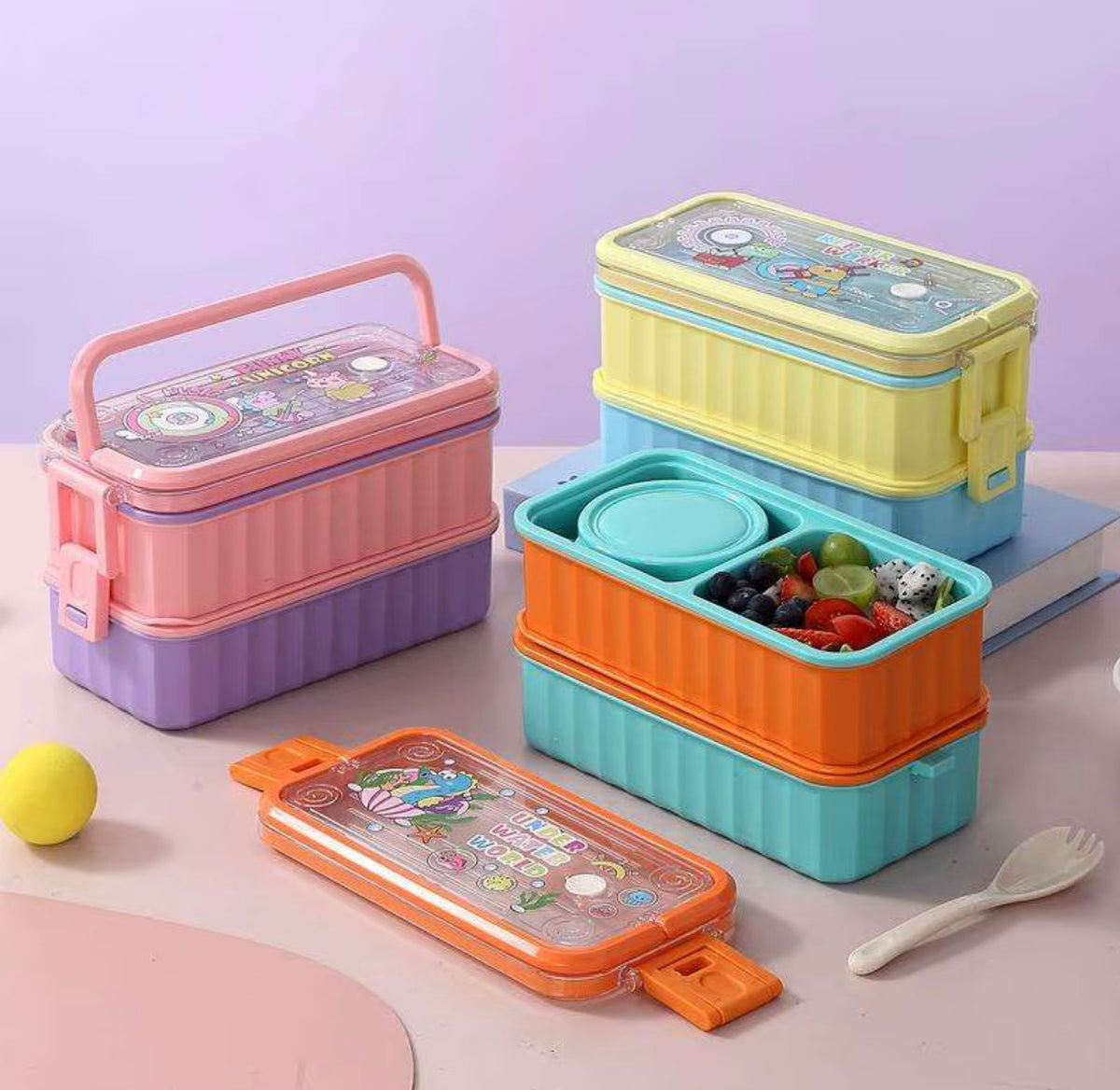 2-Tier Lunch Box with Handle & Mini Bowl – 1360ml