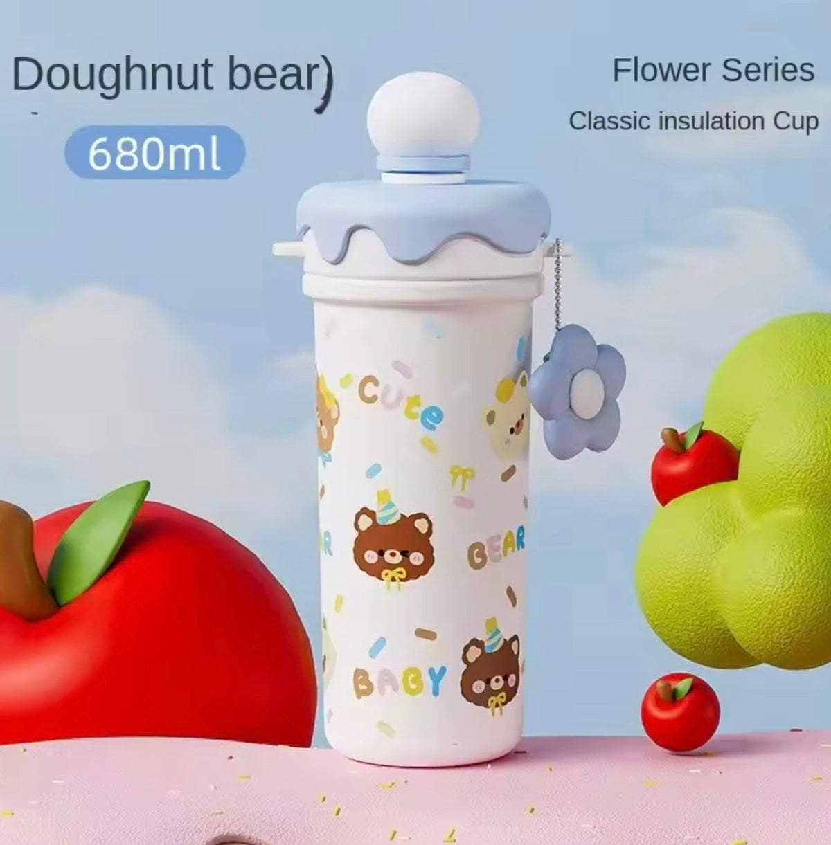 Floral Vacuum Straw Bottle with Tea Infuser – 680 ml