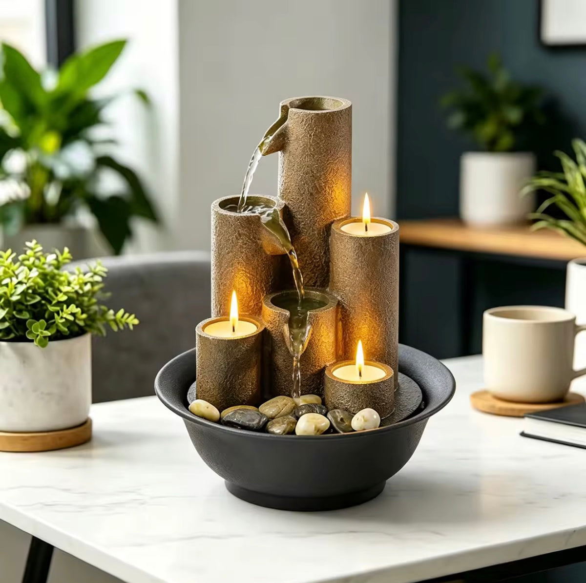 Cascading Water Fountain with Candle Holders