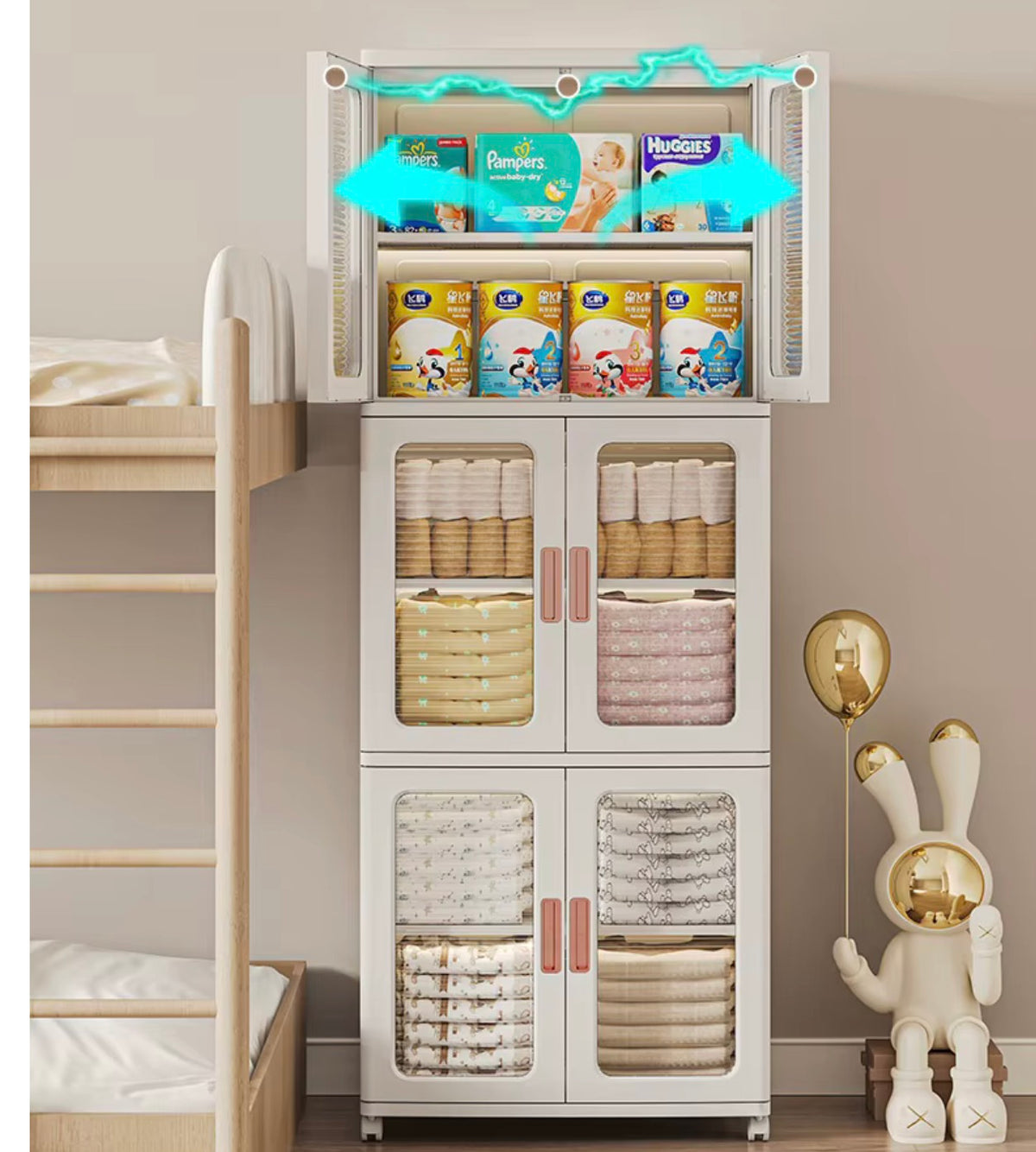 Foldable Large Storage Cabinet with Transparent Doors
