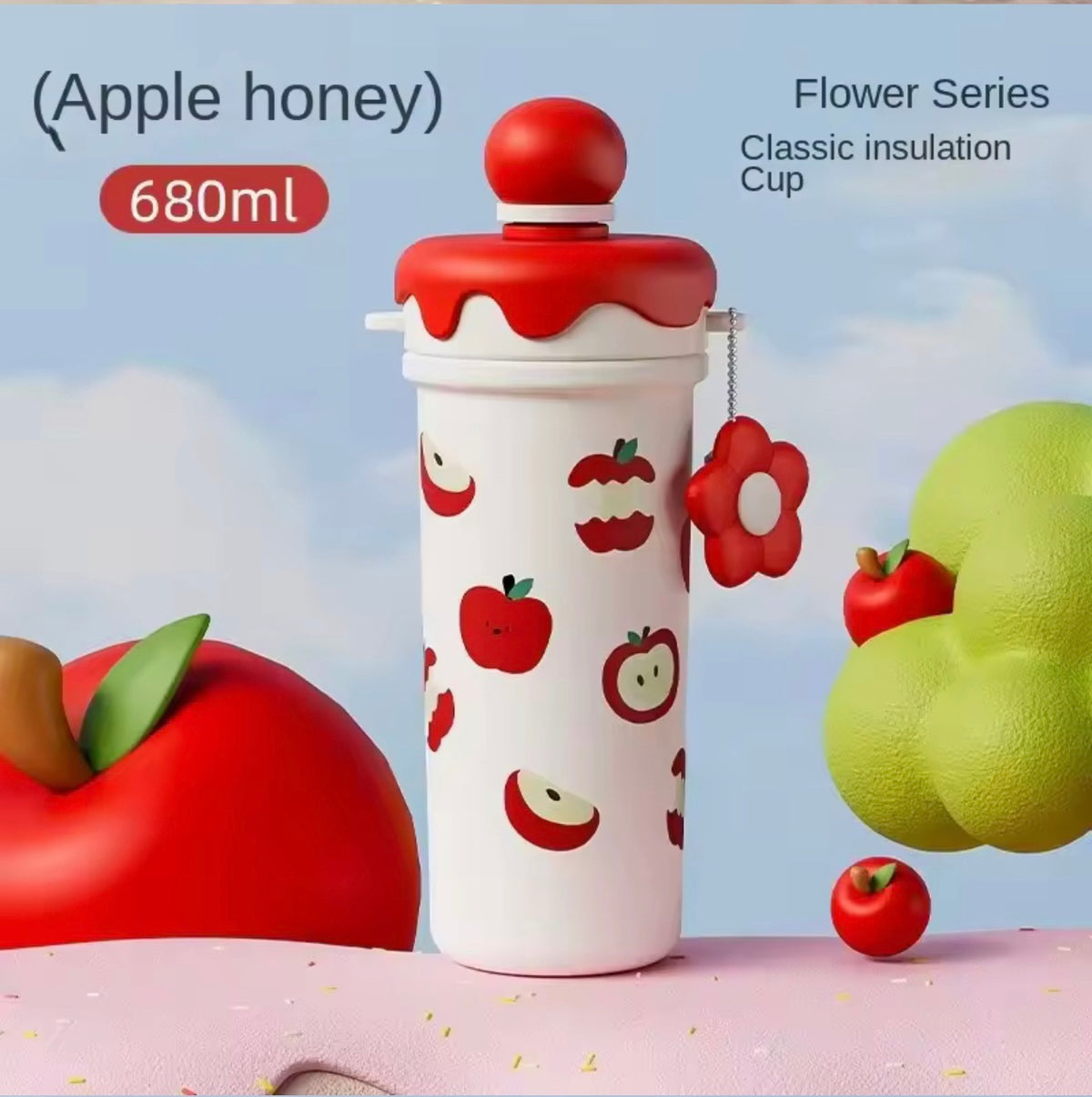 Floral Vacuum Straw Bottle with Tea Infuser – 680 ml