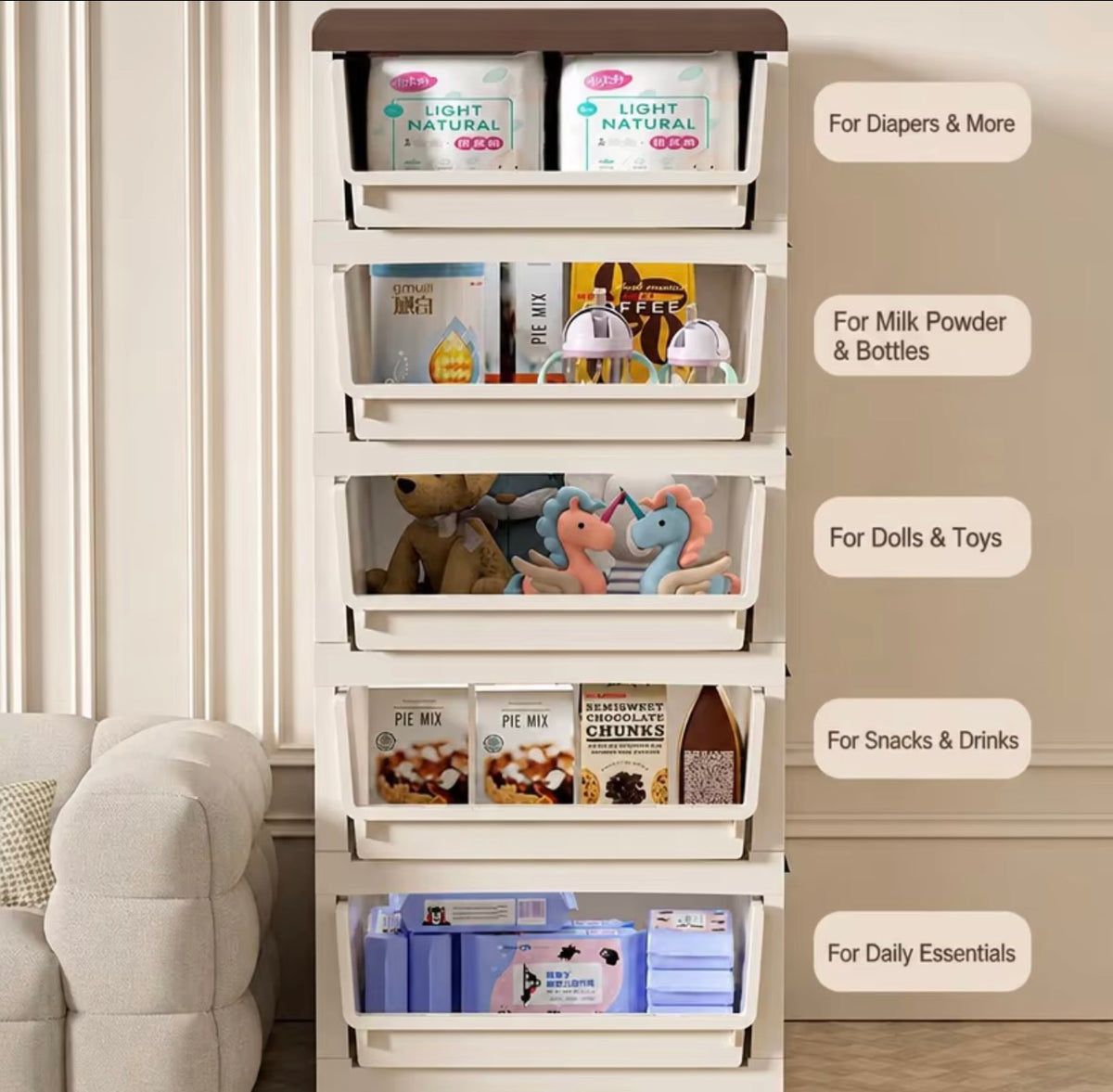 5-Layer Storage Drawer with rabbit handle - 45cm