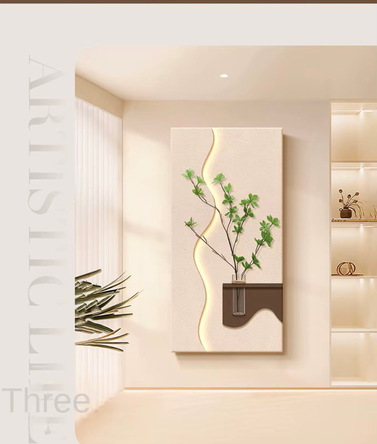 لوحة جدارية بنباتات خضراء LED – 70 × 140 سم