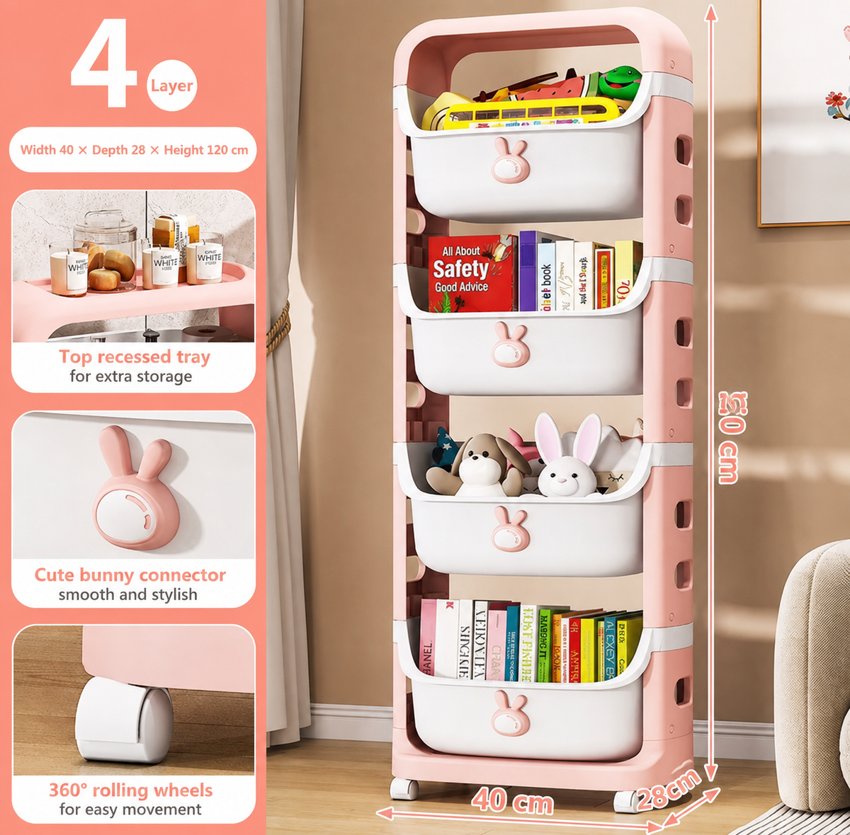 Bunny 4-Tier Rolling Storage Organizer.