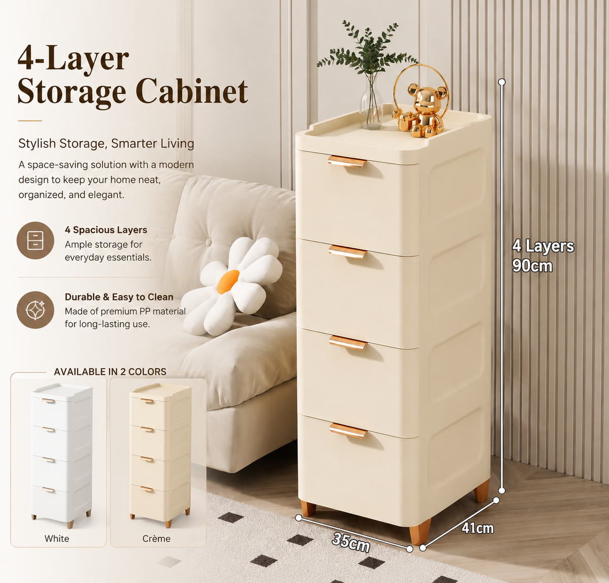 Luxe 4-Tier Storage Cabinet