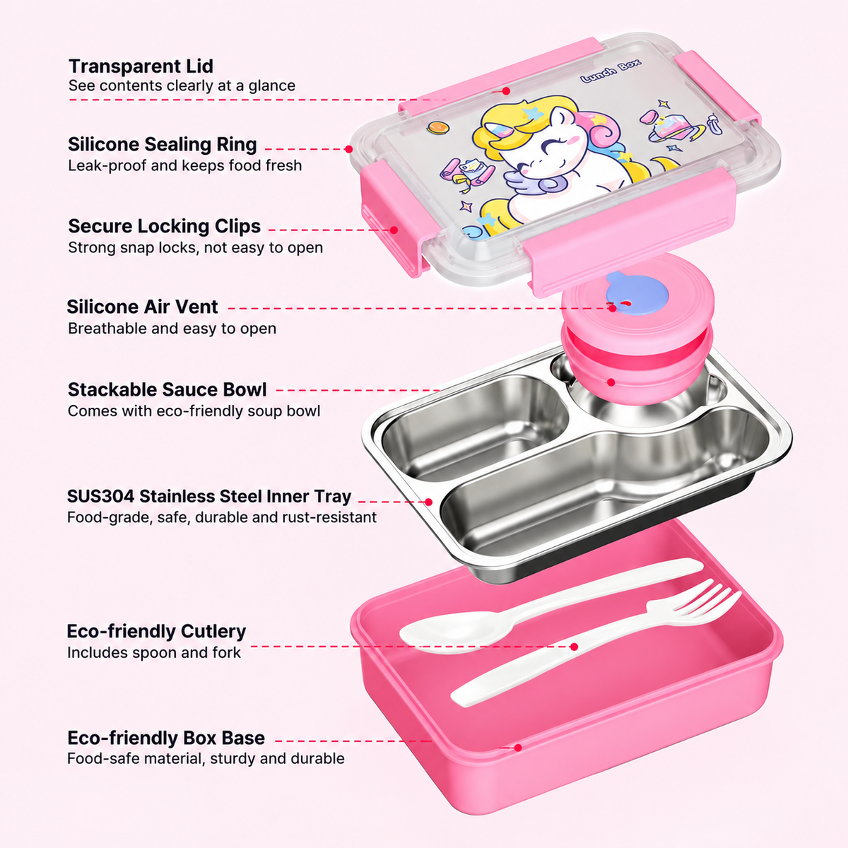 1.7L Stainless Steel Lunch Box with Spoon & Fork