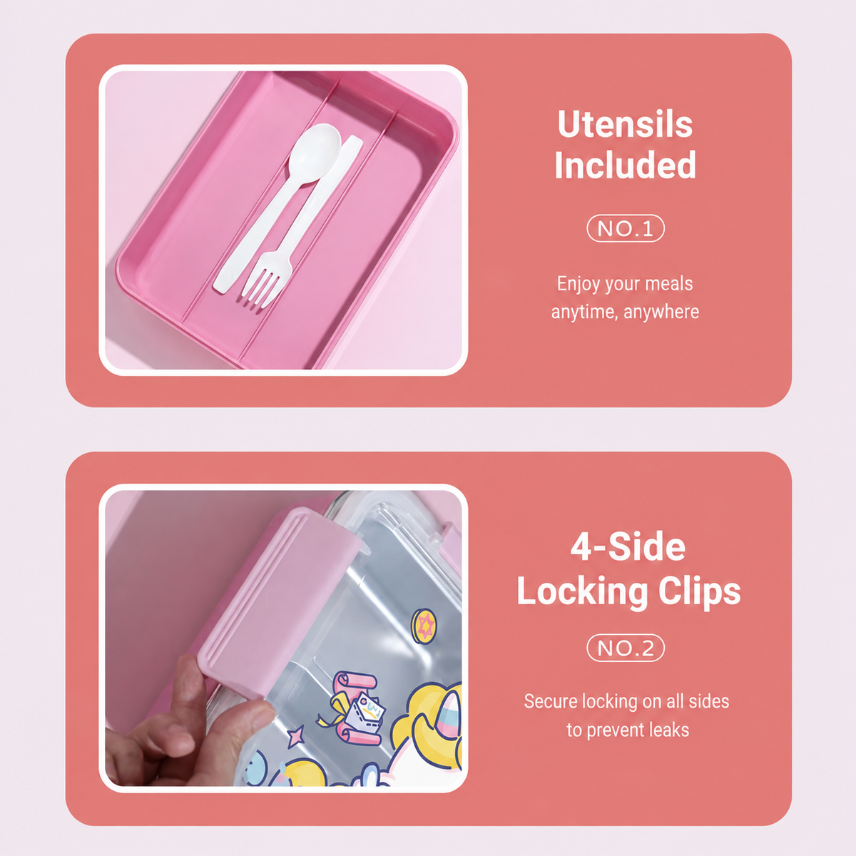 1.7L Stainless Steel Lunch Box with Spoon & Fork