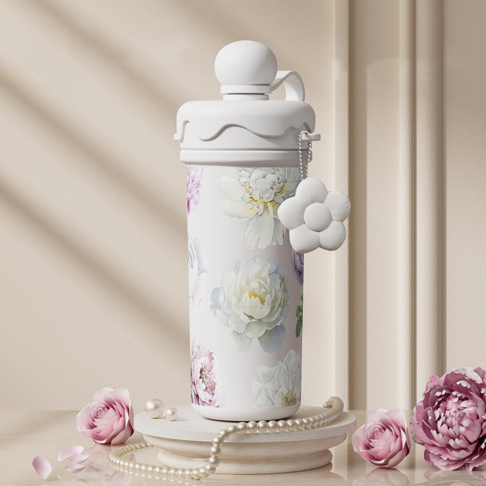 Floral Vacuum Straw Bottle with Tea Infuser – 680 ml