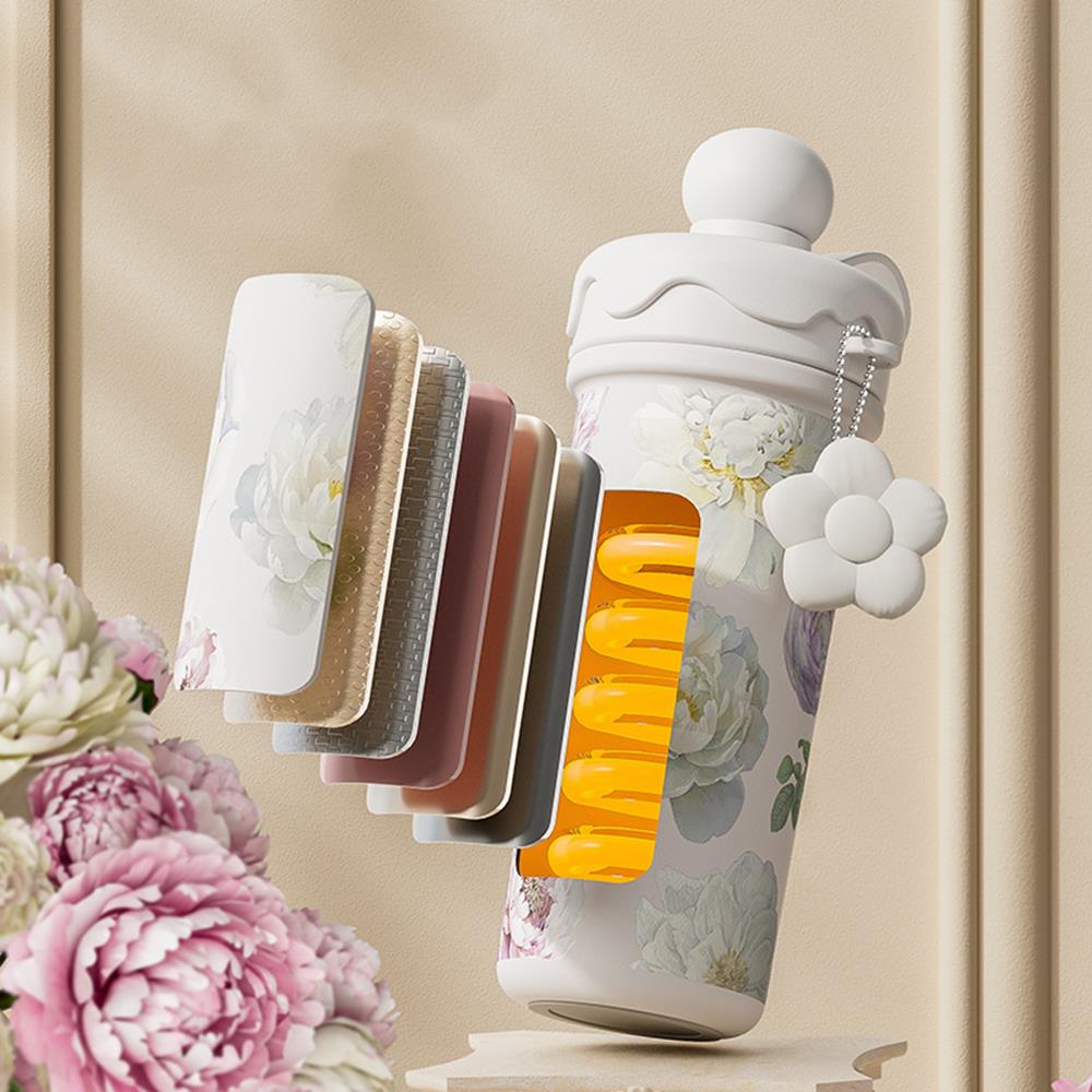 Floral Vacuum Straw Bottle with Tea Infuser – 680 ml