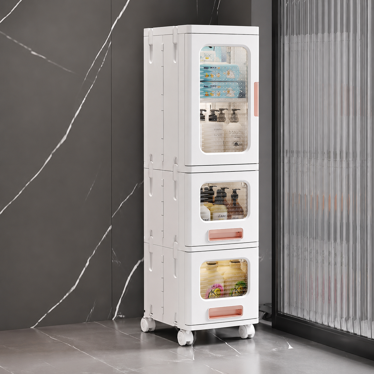 Slim Foldable Storage Cabinet with Drawers