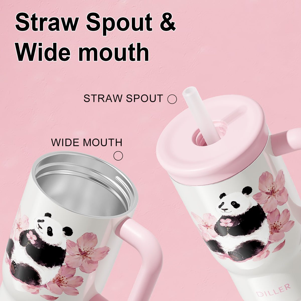 Pink Floral & Panda Stainless Steel Tumbler