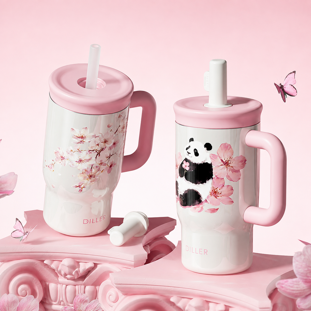 Pink Floral & Panda Stainless Steel Tumbler