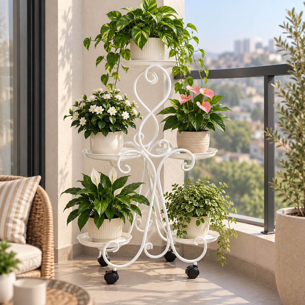 5-Tier Rolling Metal Plant Stand
