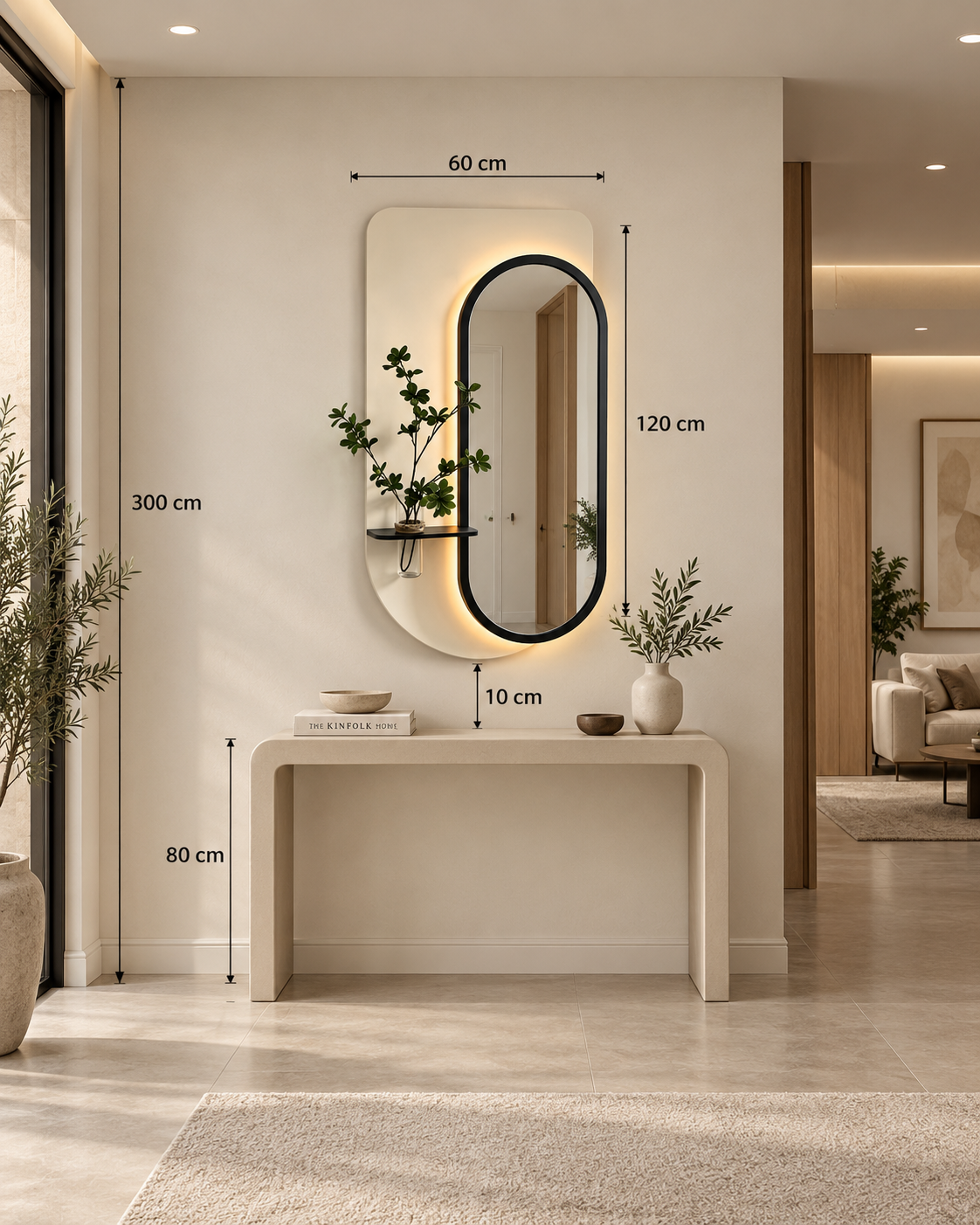 LED Wall Mirror with Shelf – 60 × 120 cm