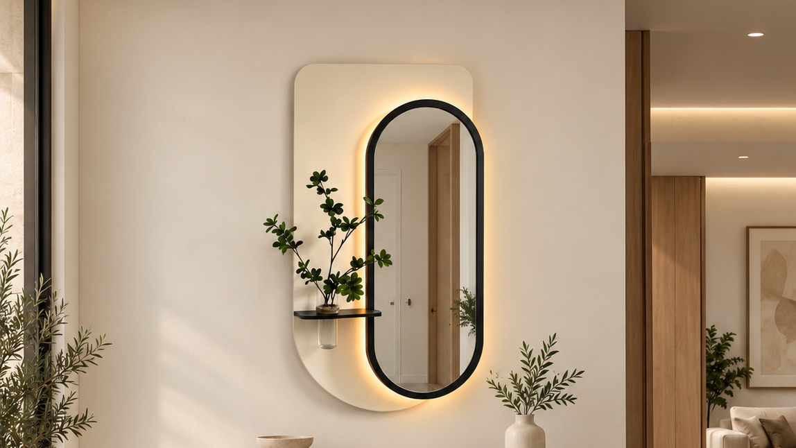 LED Wall Mirror with Shelf – 60 × 120 cm