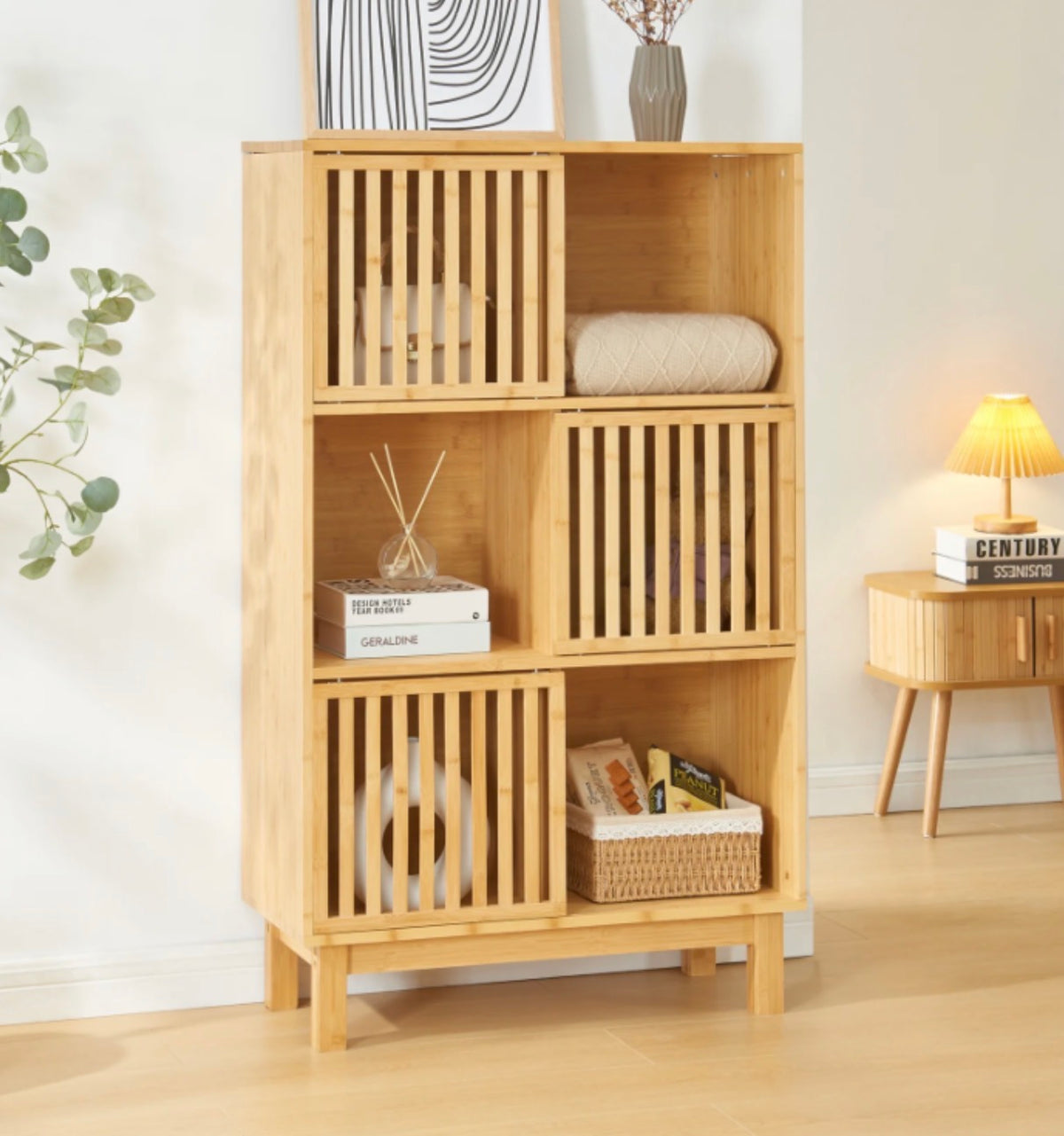 Bamboo Cabinet with Open Shelves