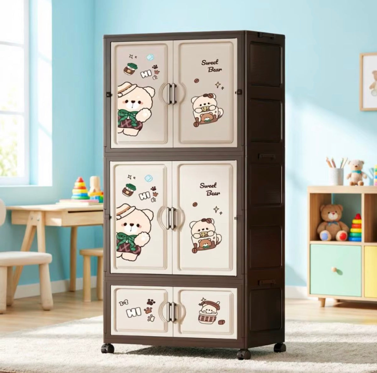 Cute Bear 3-Tier Storage Cabinet - brown body