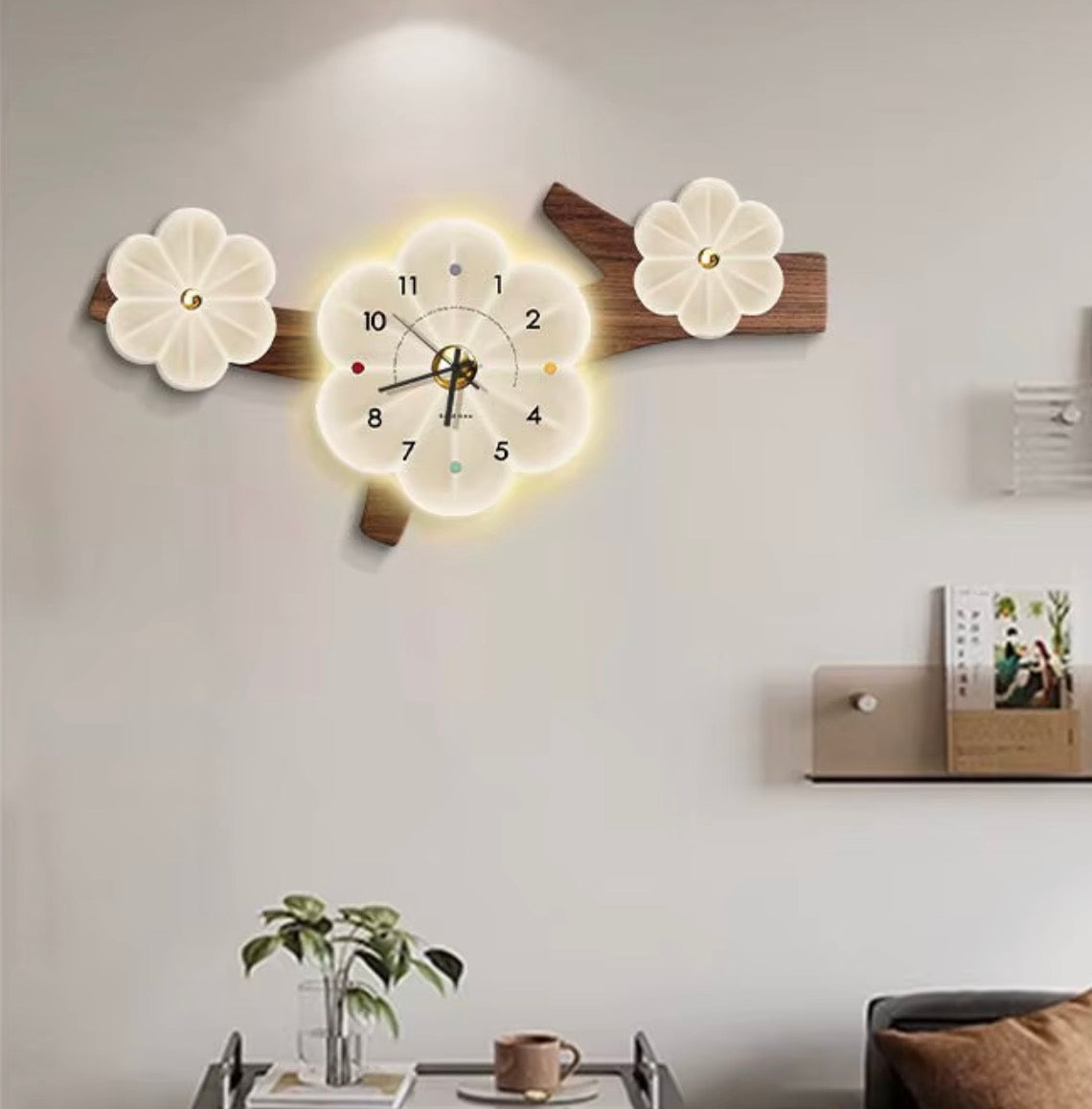 LED Floral Wall Clock – 40 × 80 cm-horizontal
