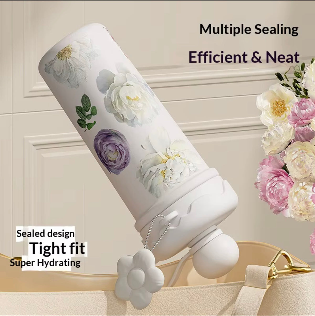 Floral Vacuum Straw Bottle with Tea Infuser – 680 ml