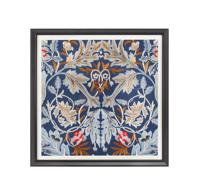 Handcrafted Embroidered Navy &Beige Floral Wall Art – 60 × 60 cm