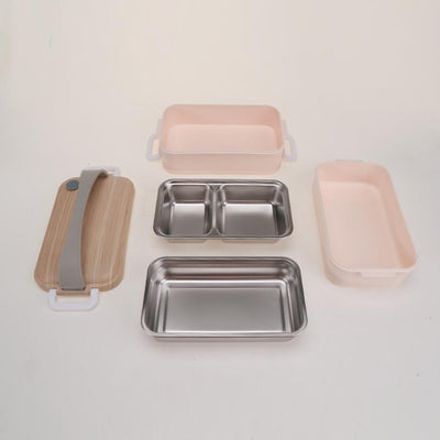 2 layer lunch box with handle -stainless steel