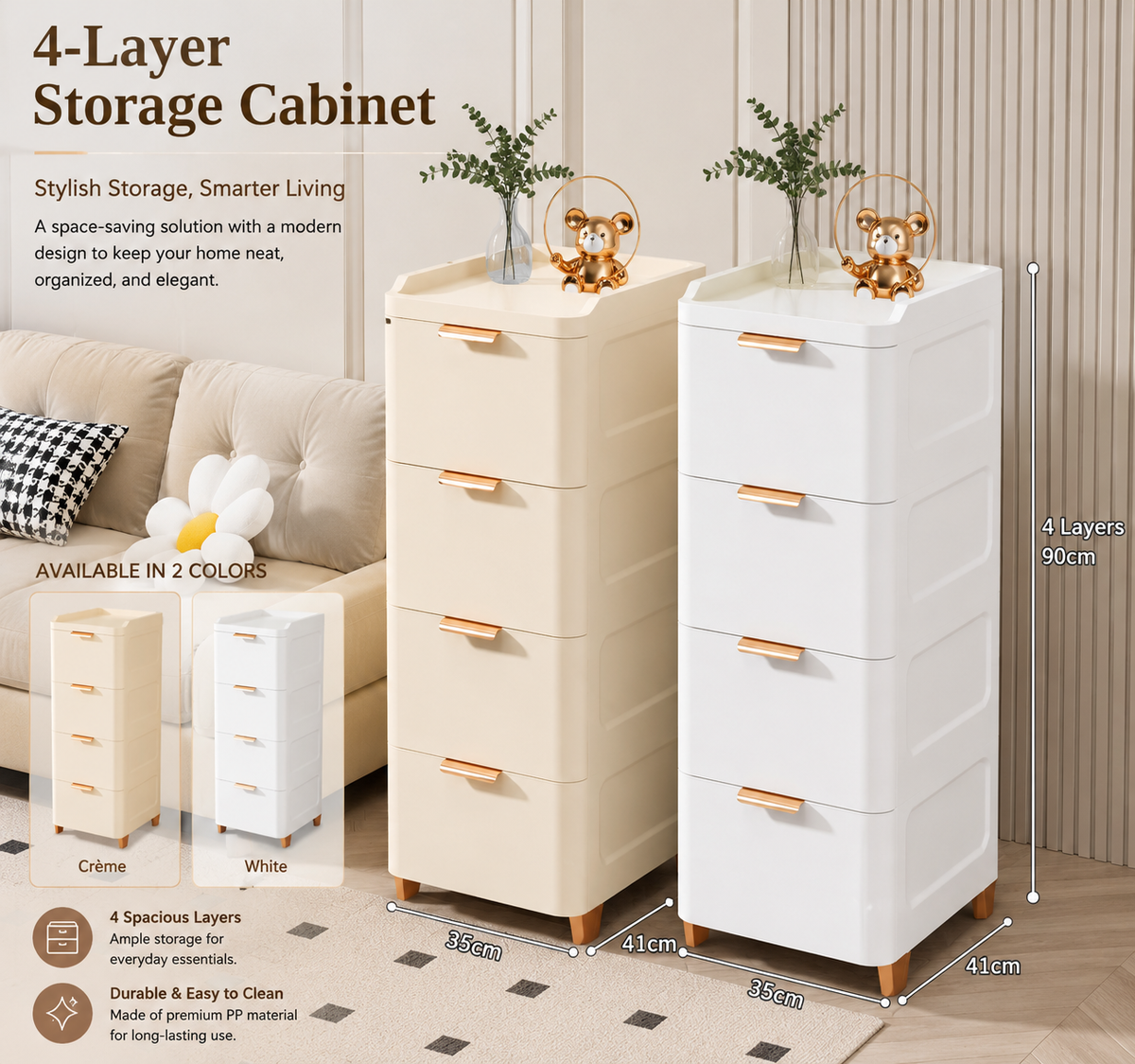 Luxe 4-Tier Storage Cabinet