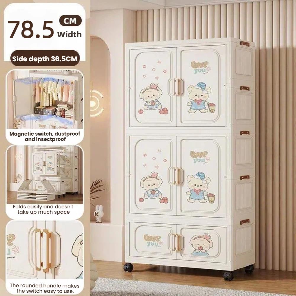 Foldable 3-Tier Storage Wardrobe with Wheels