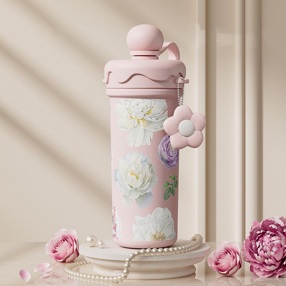 Floral Vacuum Straw Bottle with Tea Infuser – 680 ml