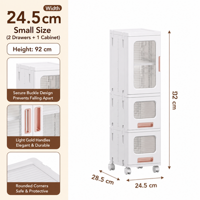 Slim Foldable Storage Cabinet with Drawers