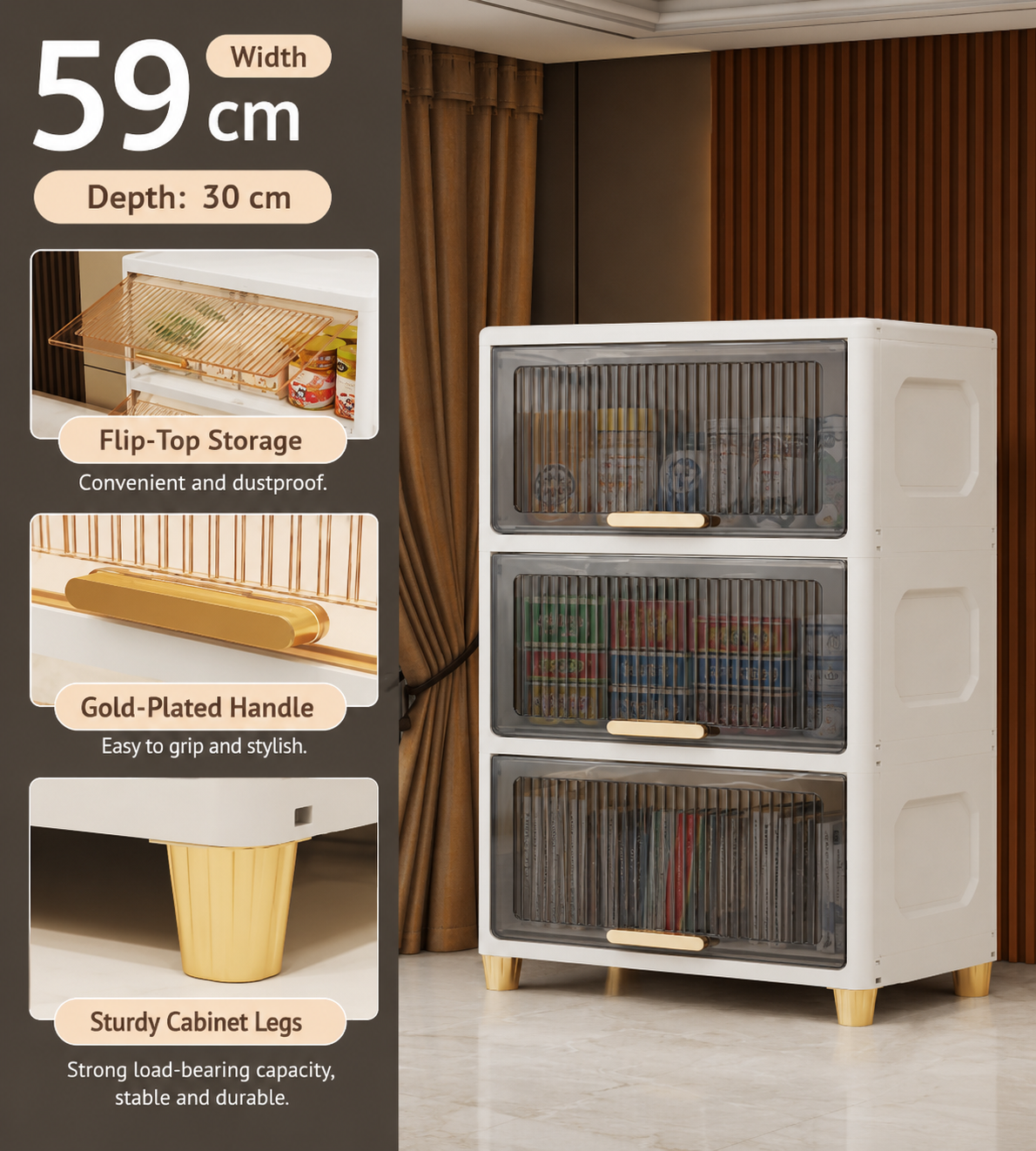 3-Layer Flip-Top Storage Cabinet