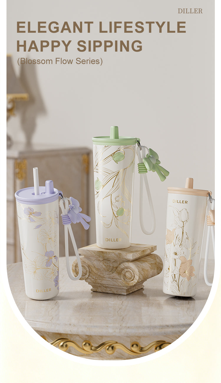 Floral Stainless Steel Thermal Tumbler - 680ml