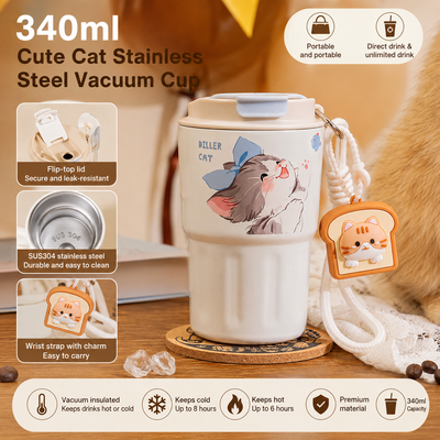 Cute Cat 340ml Stainless Steel Vacuum Cup