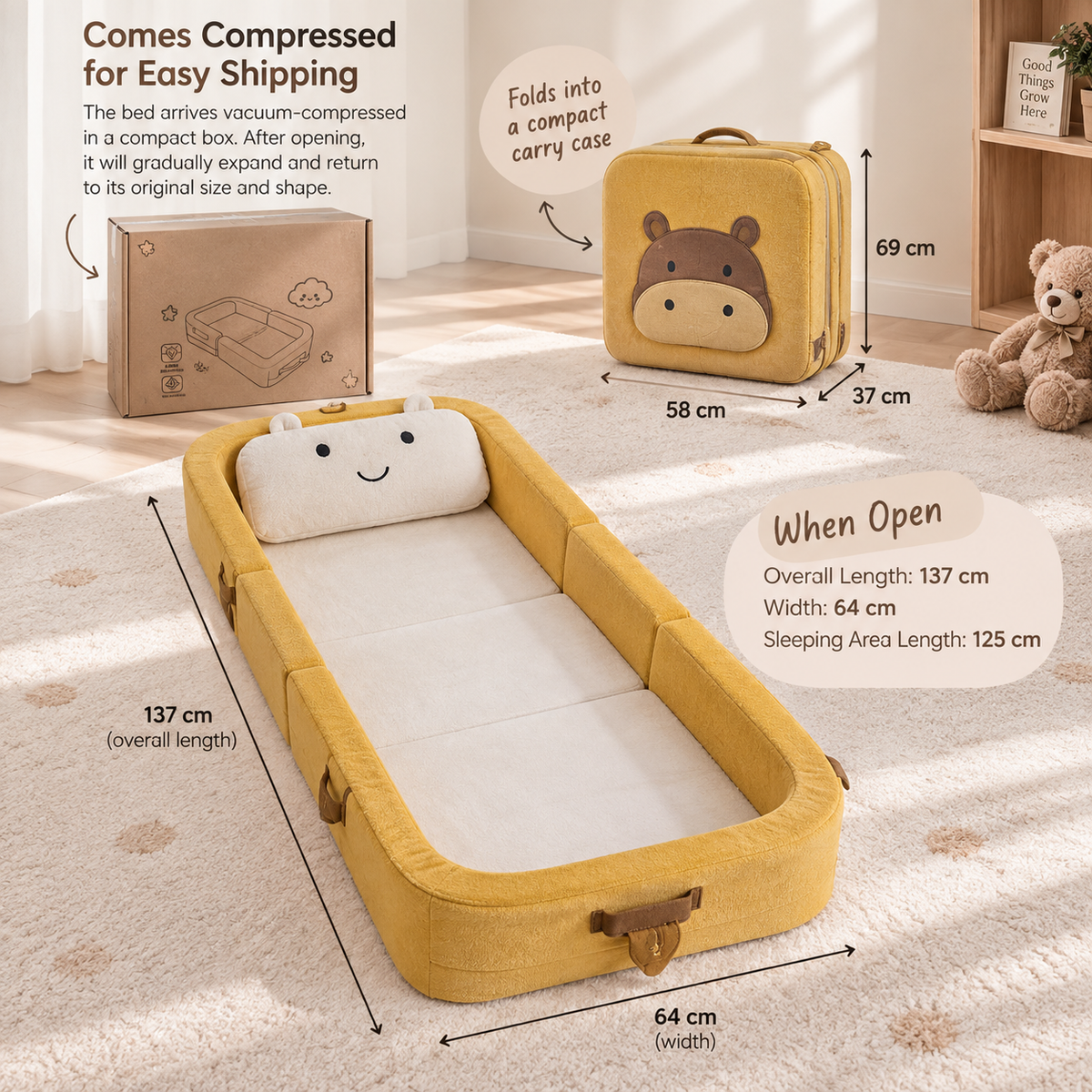 Portable Foldable Kids’ Bed – 2-in-1 Travel Bed & Play Space